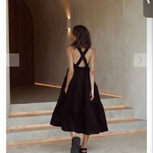 DISSH Amy black linen tiered crossback midi dress